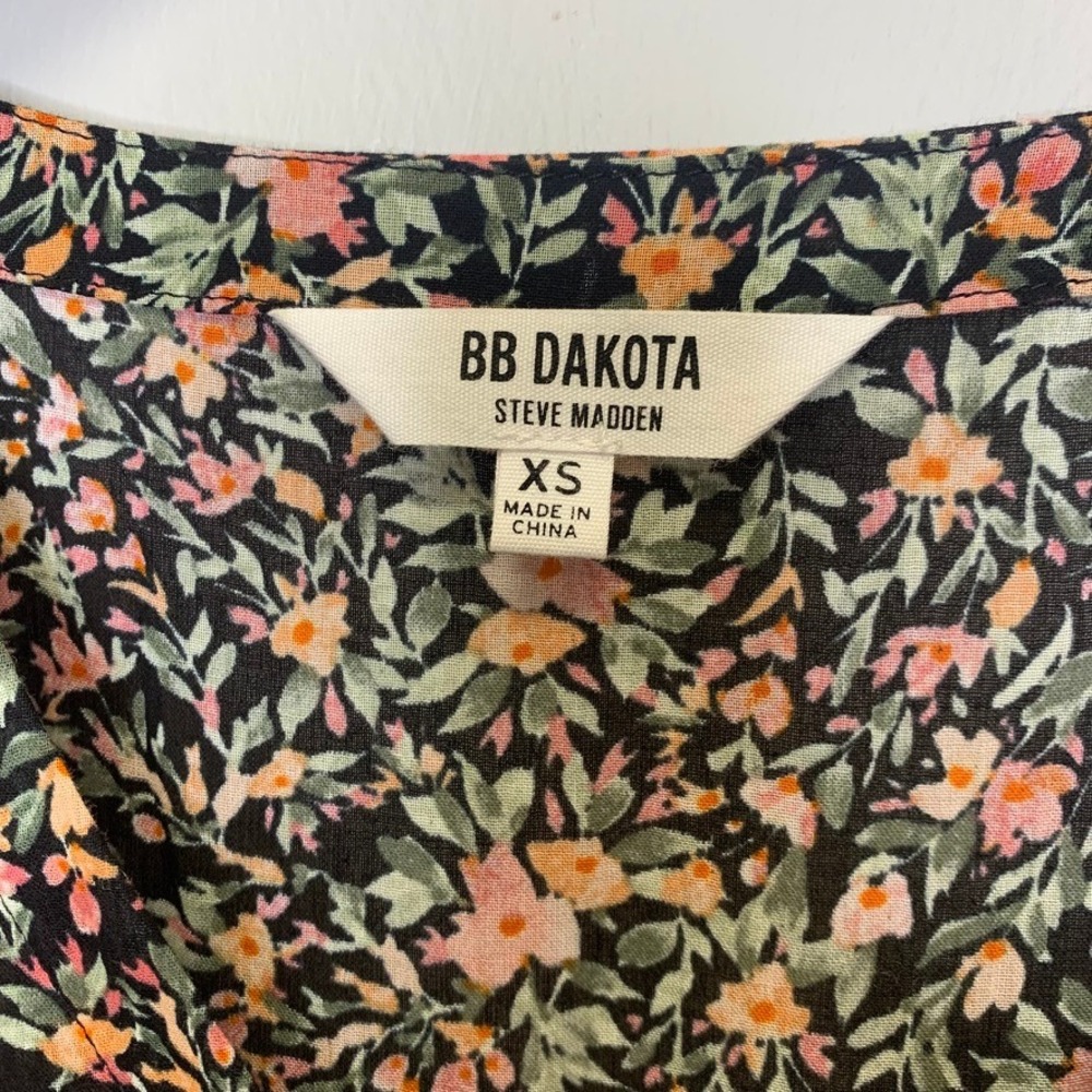BB Dakota Steve Madden Floral Cotton Maxi Dress XS Black Pink Tiered V-Neck Boho - Picture 10 of 16